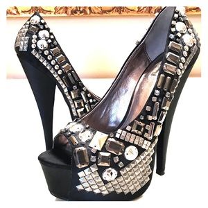 Black Studded Platform Heels